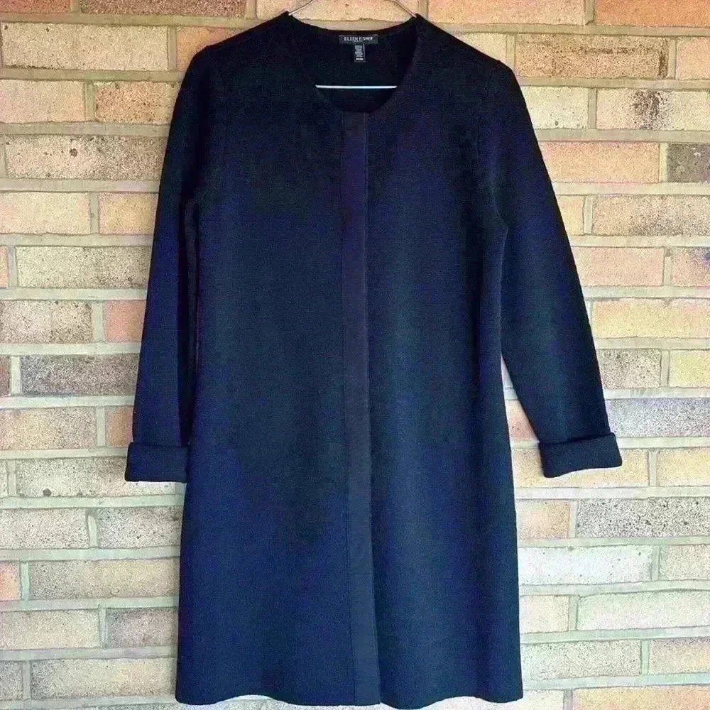 Eileen Fisher Petites 100% wool long sleeve button front cardigan coat